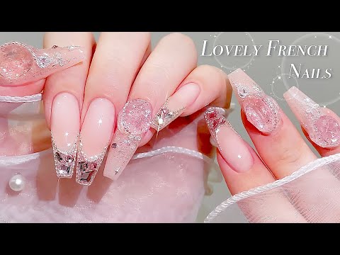 Видео: sub) Розовые французские ногти с камнями!🌷🎀/🇰🇷Корейские ногти / Нейл-арт / ASMR