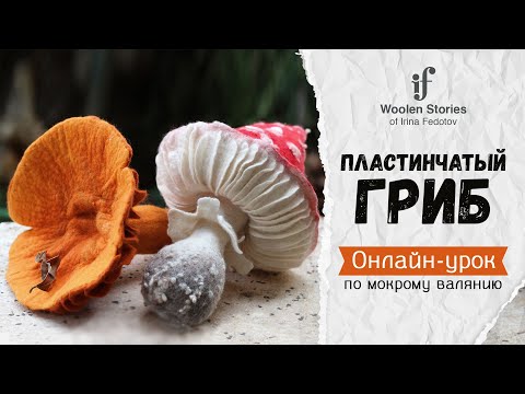 Видео: Пластинчатый гриб из войлока. Мокрое валяние на шаблоне. Использование префельта.
