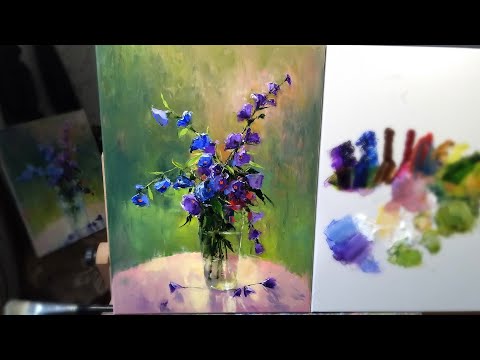 Видео: Как нарисовать фиолетовые и синее полевые цветы использую только мастихин