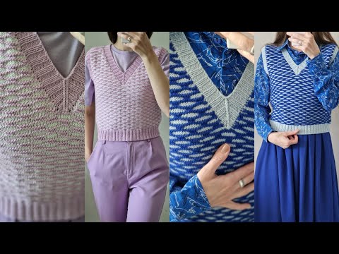 Видео: Простой жилет спицами. Укороченный с V-образным вырезом.