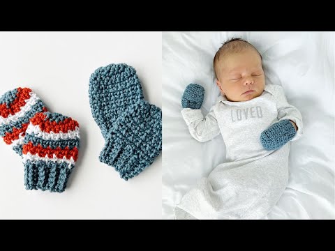 Видео: Вязаные крючком варежки для новорожденных
