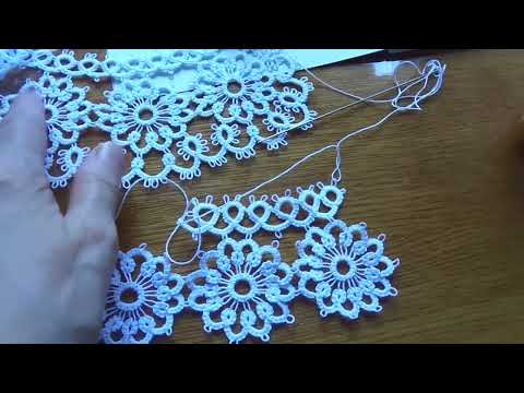 Видео: Фриволите иглой. Воротник 2. Часть 2 (второй ряд) .