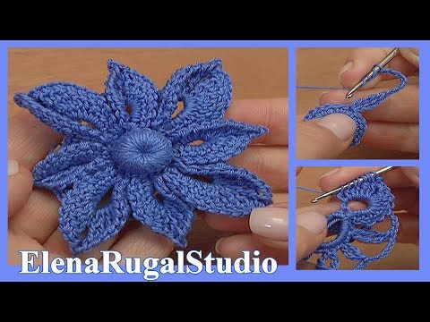 Видео: Нежный цветок с разными лепестками Урок 38 Вязание крючком