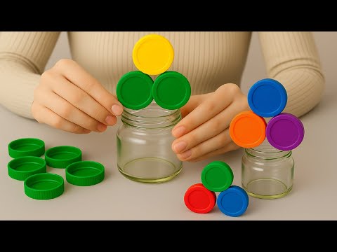 Видео: Не выбрасывайте крышки от бутылок и стеклянные бутылки! Посмотрите, что я сделала! Идея DIY