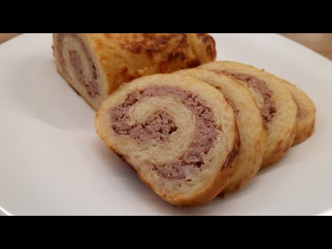 Видео: Картофельный рулет с мясной начинкой.
