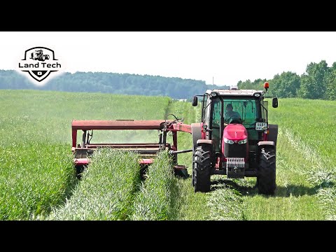 Видео: Трактор Massey Ferguson 6713 с автопилотом Trimble косит траву роторной косилкой Kverneland Taarup