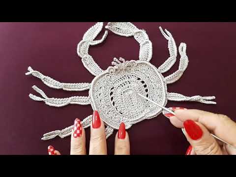 Видео: Вязание крючком. Техника ирландское кружево. Топ " Подводный мир."Вяжем краба, часть 1.