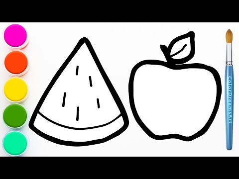 Видео: Как нарисовать арбуз и яблоко | Шаг за шагом