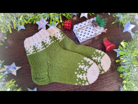 Видео: 🎄Новогодние🎄 Носки Спицами 🎆 Подробный МК