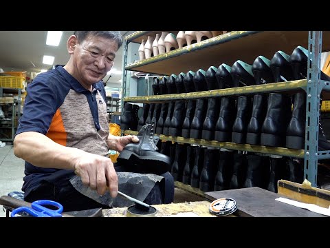 Видео: Процесс изготовления кожаных ботинок на фабрике старой обуви в Корее.