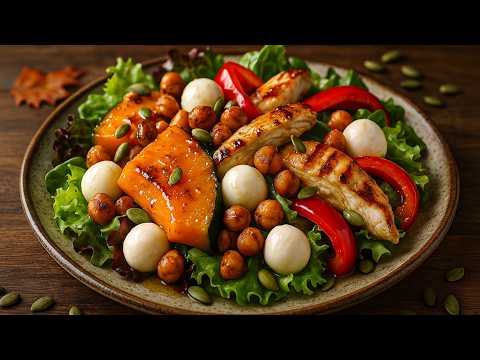 Видео: 🍂 Сочный осенний салат с тыквой 🎃, курицей 🍗 и зеленью 🌿