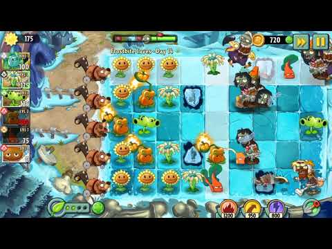 Видео: Plants vs Zombies 2 Frostbite Caves day 14 / Растения против Зомби 2 Обмороженные Пещеры день 14