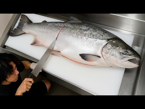 Видео: Хирургическая точность! Шеф-повар суши нарезает лосось, словно масло, для идеального