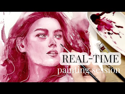 Видео: Как нарисовать портрет акварелью (только одним цветом!) | Урок в реальном времени