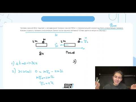 Видео: Человек массой 50 кг прыгает с неподвижной тележки массой 100 кг с горизонтальной скоростью - №22897