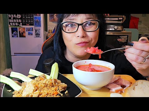 Видео: Мукбанг | Борщ с салом,Плов со свининой | Обжор Асмр 