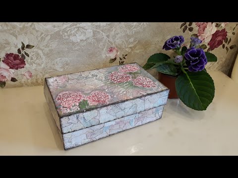 Видео: Декупаж шкатулки из обувной коробки // Под нужные мелочи // Имитация камня