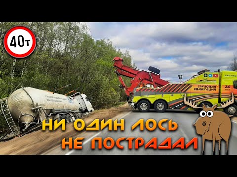 Видео: УХОДИЛ ОТ ЛОСЯ? - Подъем и вытаскивание на дорогу груженой бочки массой 40 тонн