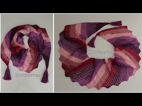 Видео: Как сделать прямоугольные узоры шали для начинающих / Легкий вязаный крючком шарф, узор шали Бактус