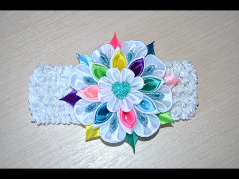 Видео: Повязка на голову для девочки канзаши мастер класс DIY headband for girl handmade kanzashi