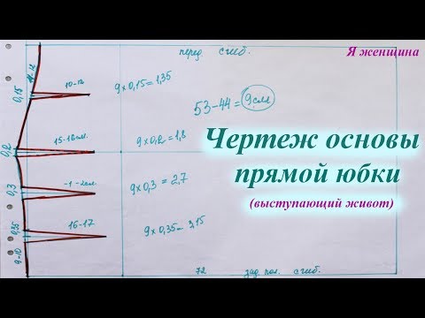 Видео: Чертеж основы прямой юбки для фигуры с выступающим животом