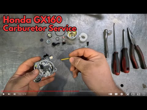 Видео: Обслуживание карбюратора Honda GX160 (то же самое для GX120, GX200, GX270, GX340 и GX390)
