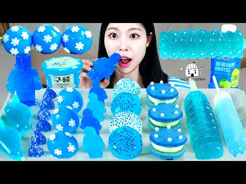 Видео: АСМР МУКБАНГ | Cool Blue Desserts (Мороженое Honey Jelly, LEGO Kohakuto, Kyoho jelly, Macaroon).