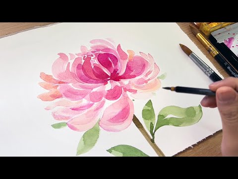 Видео: 'Слоистые лепестки' Техника рисования акварелью