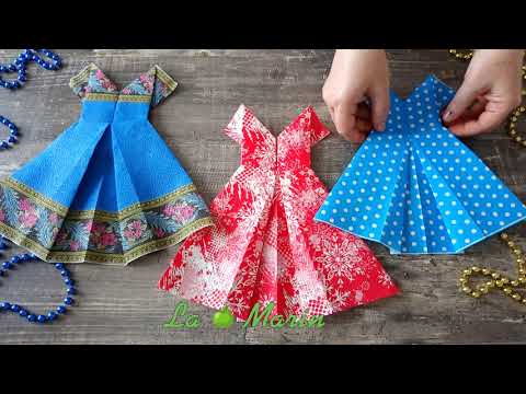 Видео: Как сложить салфетку в виде Платья | Napkin in the form of a Dress