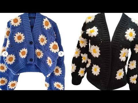 Видео: Вязаный жакет крючком с мотивом «подсолнухи», доступен во всех размерах, Часть 1 / КАРДИГАН КРЮЧК...