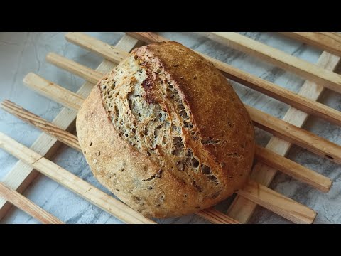 Видео: Хлебушек без замеса, пшеничный на ржаной закваске с семенами льна! 👍