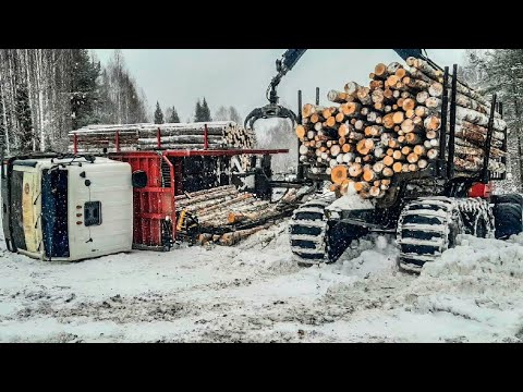 Видео: Падение лесовоза на спуске. Ставим Маз на колеса. #лесовоз