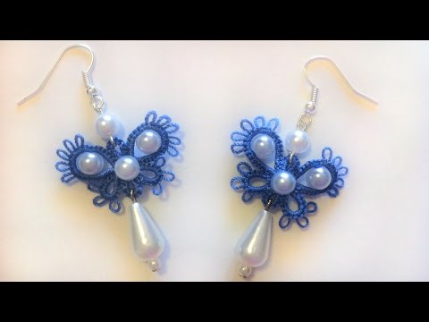 Видео: Серьги бабочки фриволите иглой Видео урок для начинающих. Анкарс Earrings butterfly frivolite needle