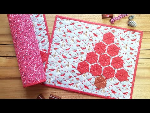 Видео: 266. МК: Мини-квилт с гексагонами.  Необычное применение шестиугольников /Пэчворк