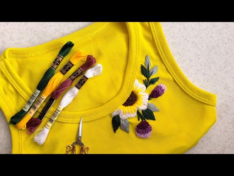 Видео: Ручная Вышивка на Жёлтой Майке | Цветочный Дизайн и DIY Мода