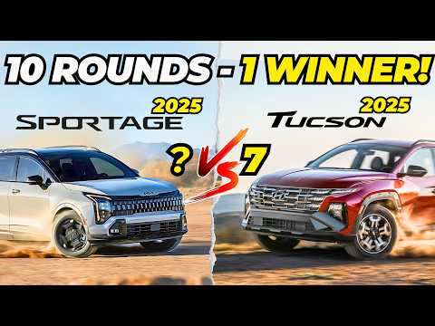 Видео: Hyundai Tucson 2025 против Kia Sportage 2025: 10 раундов — один победитель!