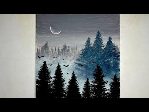 Видео: Туманный лес | Легкая роспись гуашью | Для начинающих