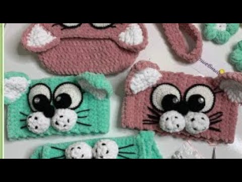 Видео: Повязка кошечка из плюшевой пряжи. Вяжем крючком.