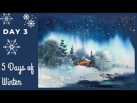 Видео: Как нарисовать северное сияние акварелью | 3 из 5 дней зимнего марафона | Евгения Горбачева