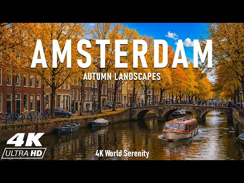 Видео: Осень в Амстердаме 4K 🍁 Улицы каналов, исторические мосты и золотые деревья в осенних красках