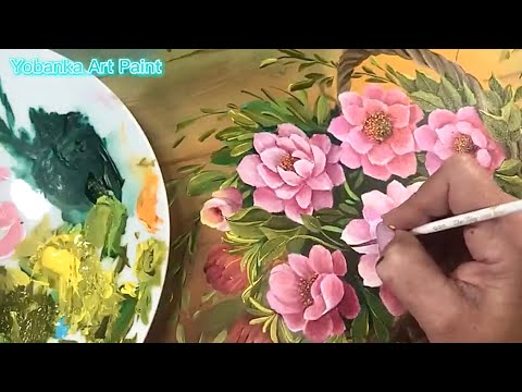 Видео: Цветы в корзине / Техника работы акриловыми красками / @YOBANKAARTPAINT