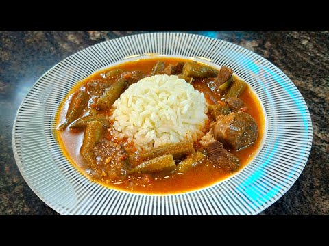 Видео: Бамия с мясом и рисом на гарнир - вкусное восточное блюдо. Okra with meat and rice as a side dish.