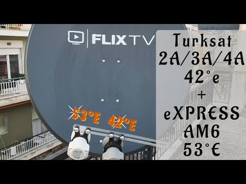 Видео: Настройка на 2 спутника Express AM6 53°E + Türksat 3A /4A/5B  42° E