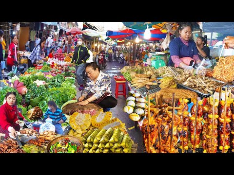 Видео: Подборка различных видов камбоджийской свежей уличной еды: мясо на гриле и многое другое