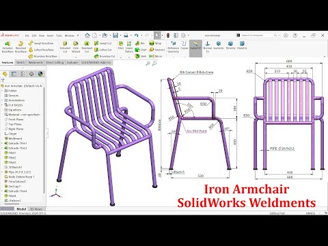 Видео: SolidWorks Weldments Exercise Моделирование железного кресла