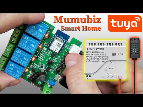 Видео: Умный Wifi БЛОК 4 РЕЛЕ c сухими контактами  датчиком температуры и влажности. Mumubiz Tuya Smart