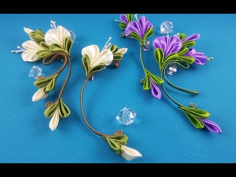 Видео: Ribbon flowers:simple&nice/Flores de cintas:bonito&sencillo/Цветы из лент:просто и красиво.МК