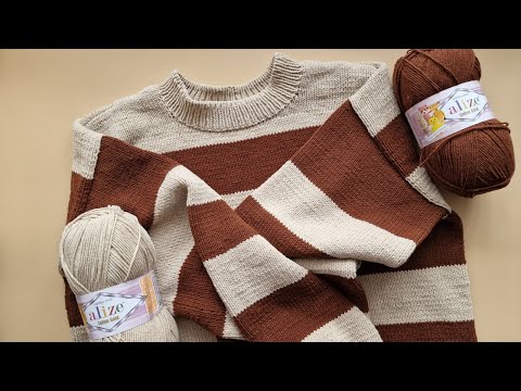 Видео: Джемпер спицами в полоску. Как в Gloria Jeans.