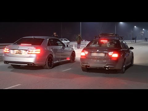 Видео: Спецвыпуск! Свежепригнанный MB E63 W212 AMG 525сил ПРОТИВ (Crown Athlete + BMW E90 335i)