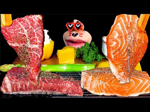 Видео: стейк из говядины и стейк из лосося